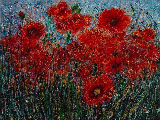 Wild Poppy Field Against the Sky #2  Pollock Inspired  Painting