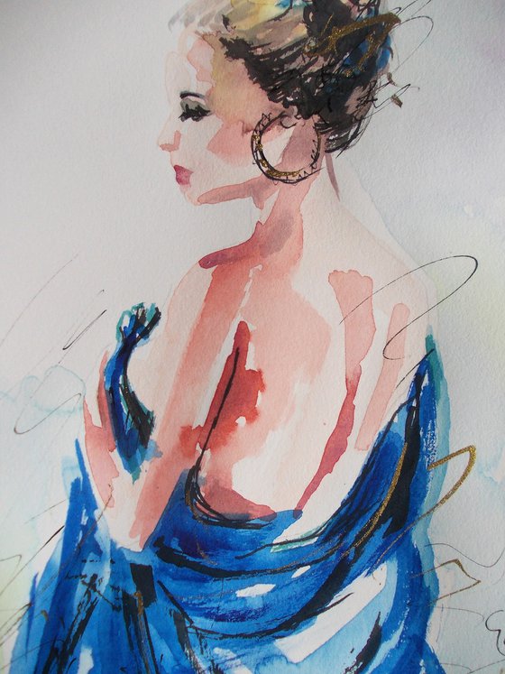 Wrapped  -Figurative Watercolor on paper