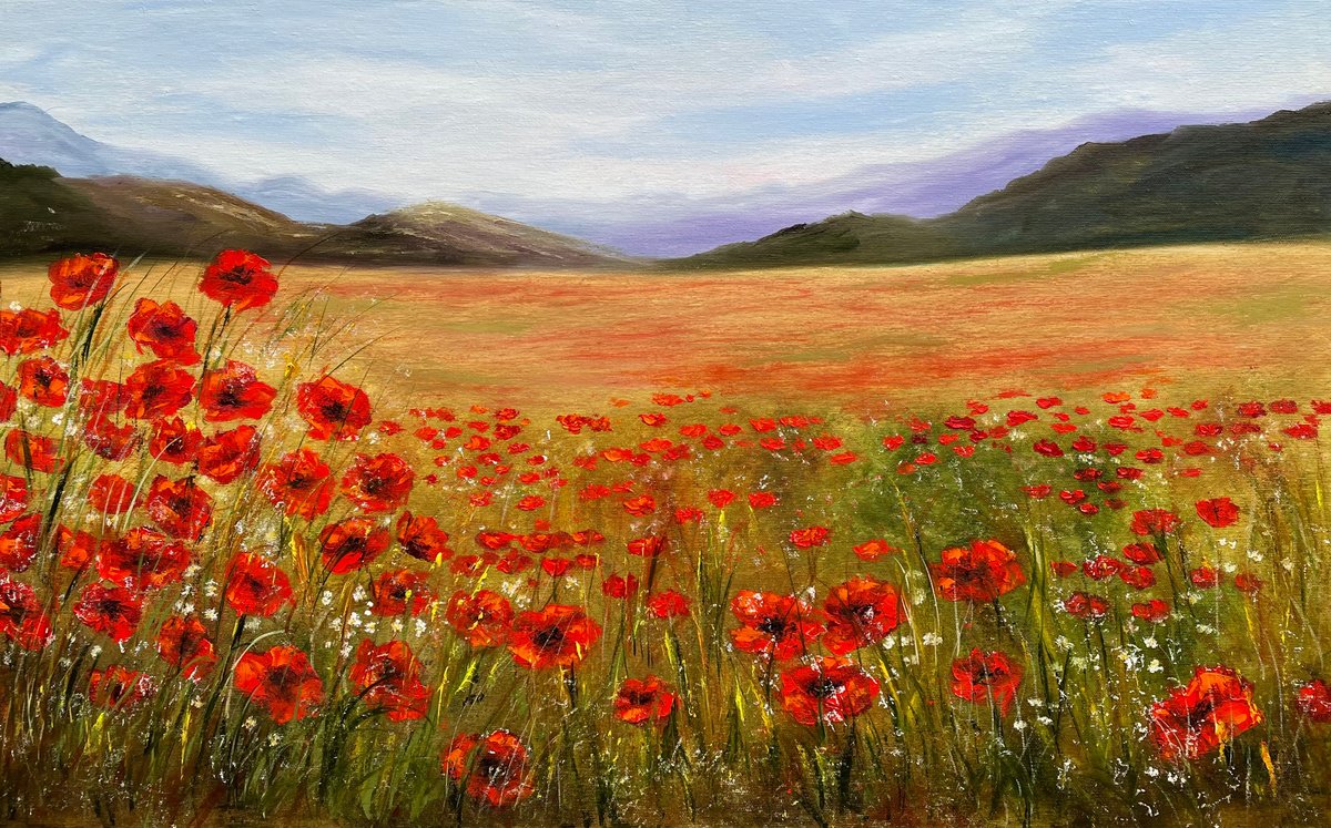Summer Hug - red poppies and mountains by Tanja Frost