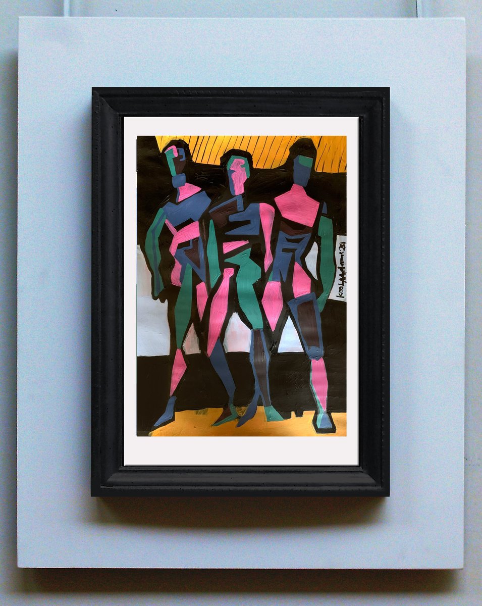  Three Abstracted Figures By Koola Adams, 12 X 17, Artwork For Sale On Artfinder