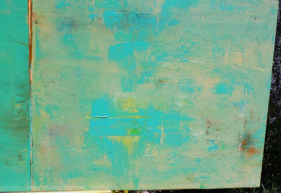 Teal Aqua Green Abstract with Red Lines