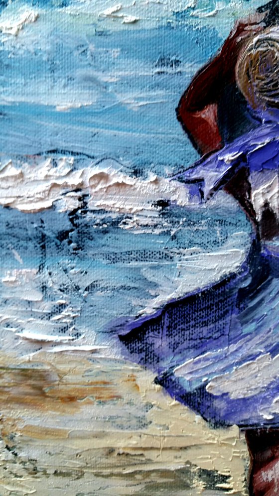 "Towards the waves" 30x24x2cm Original oil painting on canvas,ready to hang
