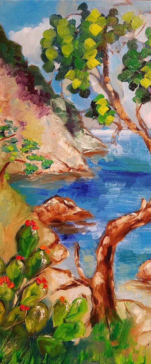 A pine tree above the sea 40*50 cm by Anna Reznik