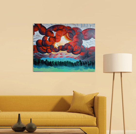 Sunset (90x70cm, cubism, oil painting)