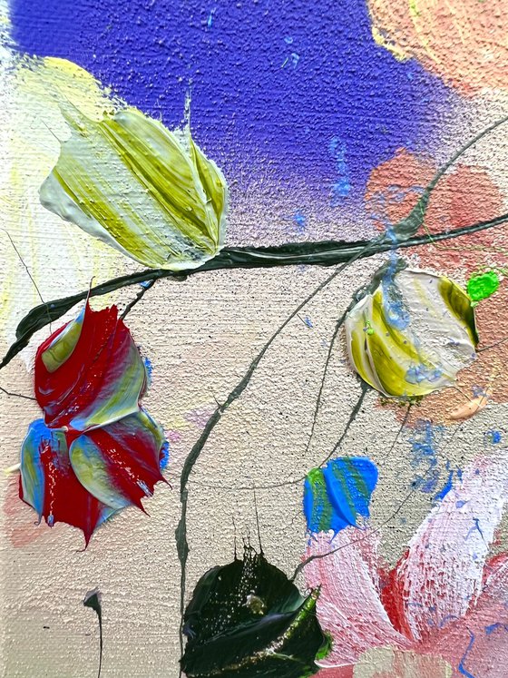 Square acrylic painting with flowers „Komorebi V” Acrylic painting by ...