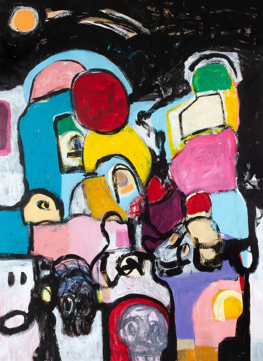 Expressive Portrait Acrylic Painting By Tommy Lennartsson, 43 X 59", Take Me To The Other Side, Original Artwork