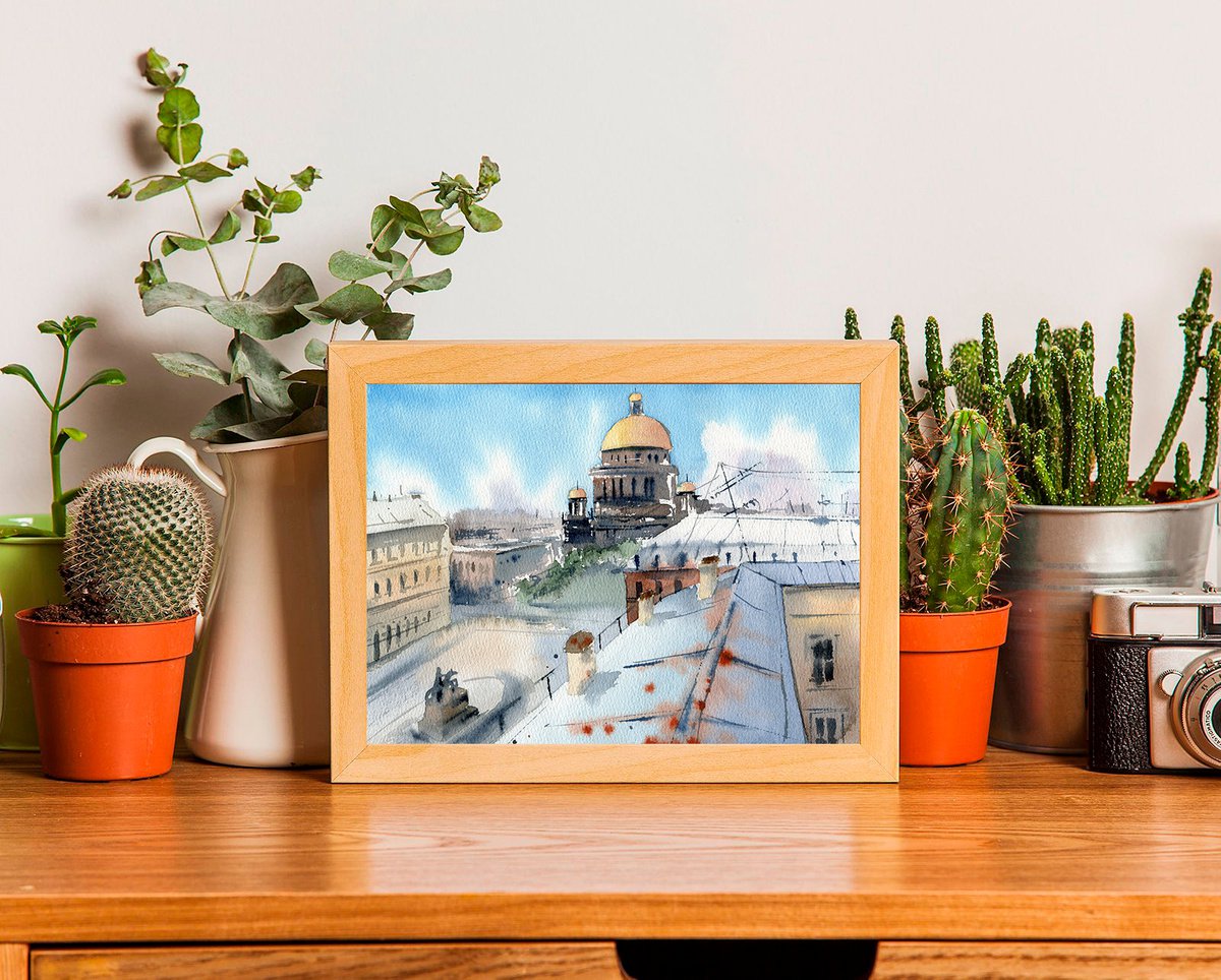 Roofs of houses in St. Petersburg. Original watercolor artwork. by Evgeniya Mokeeva