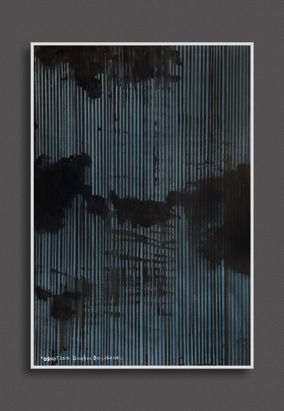 OSHO Extra large abstract painting Black and grey  stripes