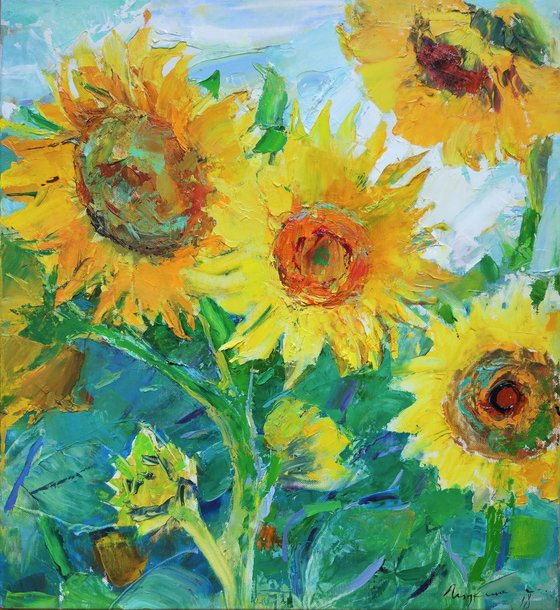 Sunflowers. Yellow and green