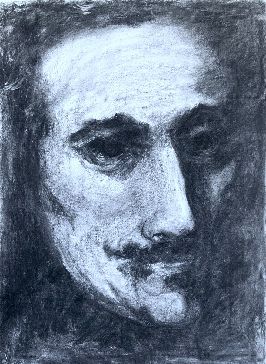 Portrait Charcoal Drawing By Alexandra Jagoda (Ovcharenko), 22 X 30, Silent Gaze, Original Artwork