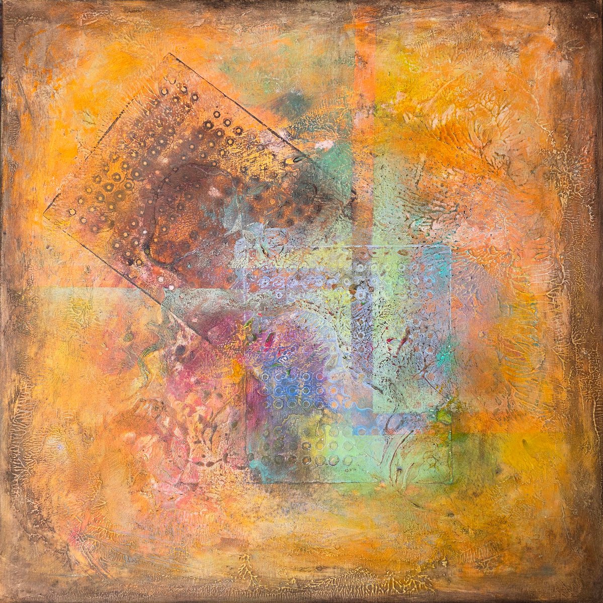 Geometric Abstract Acrylic Painting By Doris Duschelbauer, 28 X 28, Story Fragment, Original Artwork