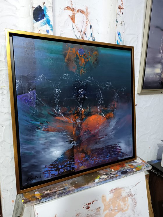 Large framed abstract storm study mindscape by master Ovidiu Kloska