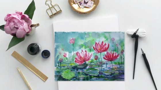 Lotus Pond 3 with Red lotus