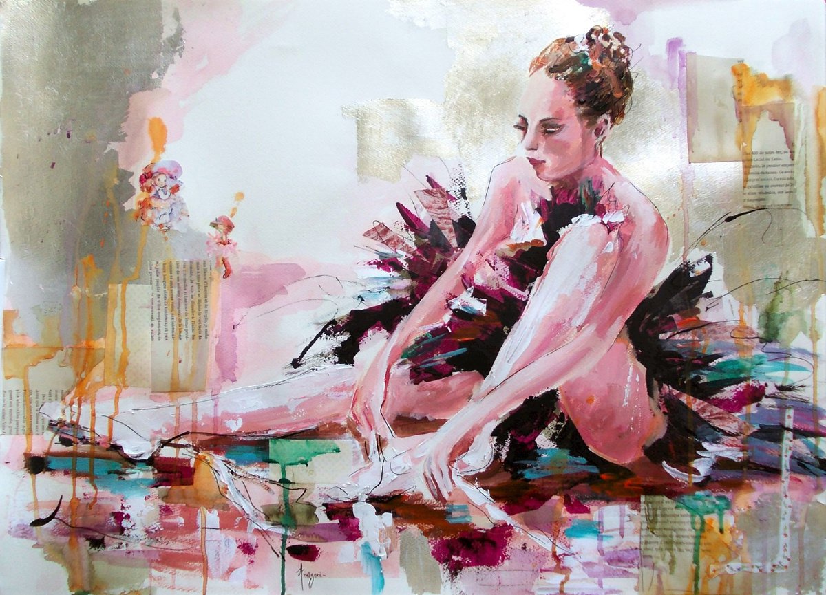 Sweet Surrender-Ballerina Painting on Paper by Antigoni Tziora