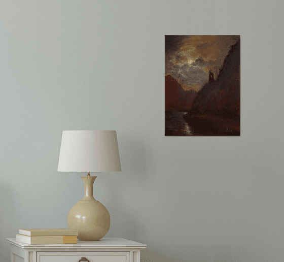 Home: Gothic Landscape. Original oil on chunky canvas ideal gift home office contemporary Tonalism.