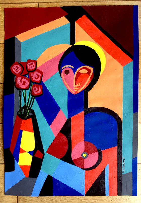 Woman with Red Roses
