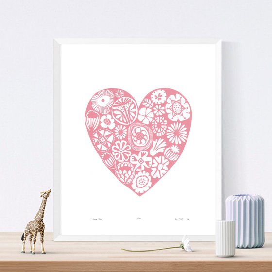 Flower Heart in Rose Quartz - Unframed - FREE Worldwide Delivery