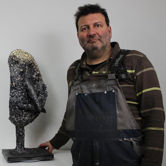 The blond - Metal Sculpture Bronze face steel brass - Philippe Buil