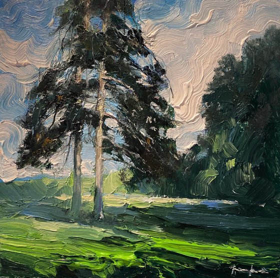 “Pines"original oil painting by Artem Grunyka