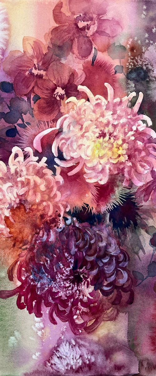 Chrysanthemums at Dusk by zhengyang Ruan