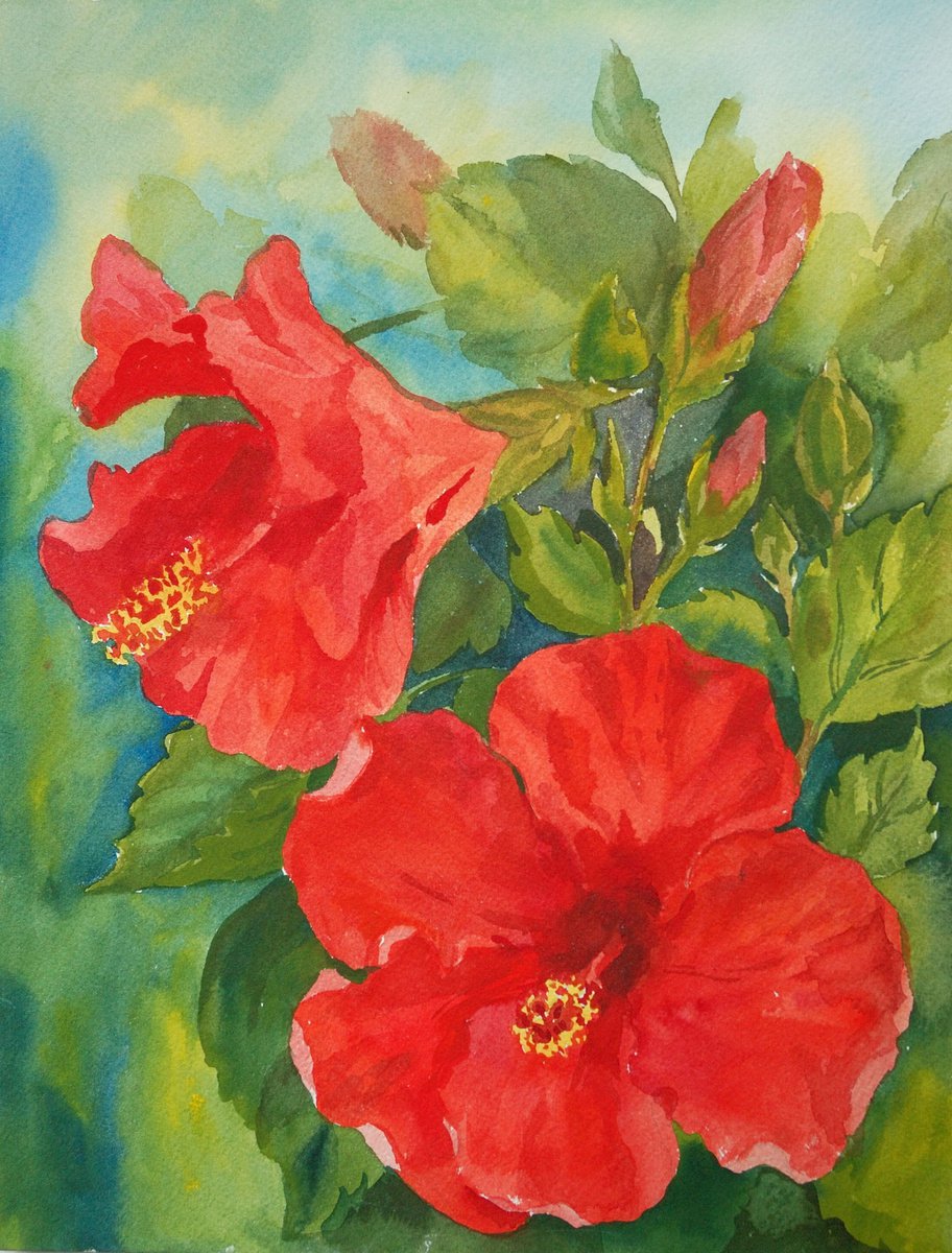 Photorealistic Botanical Watercolour By Yulia Krasnov, 9 X 13", Hibiscus, Original Artwork