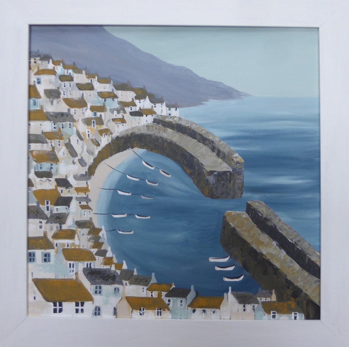 Acrylic Painting , Mousehole Harbour By Elaine Allender, 19 X 19, Artwork For Sale On Artfinder