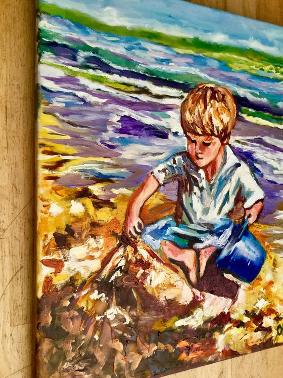 Little boy. Palette knife painting  Ready to hang