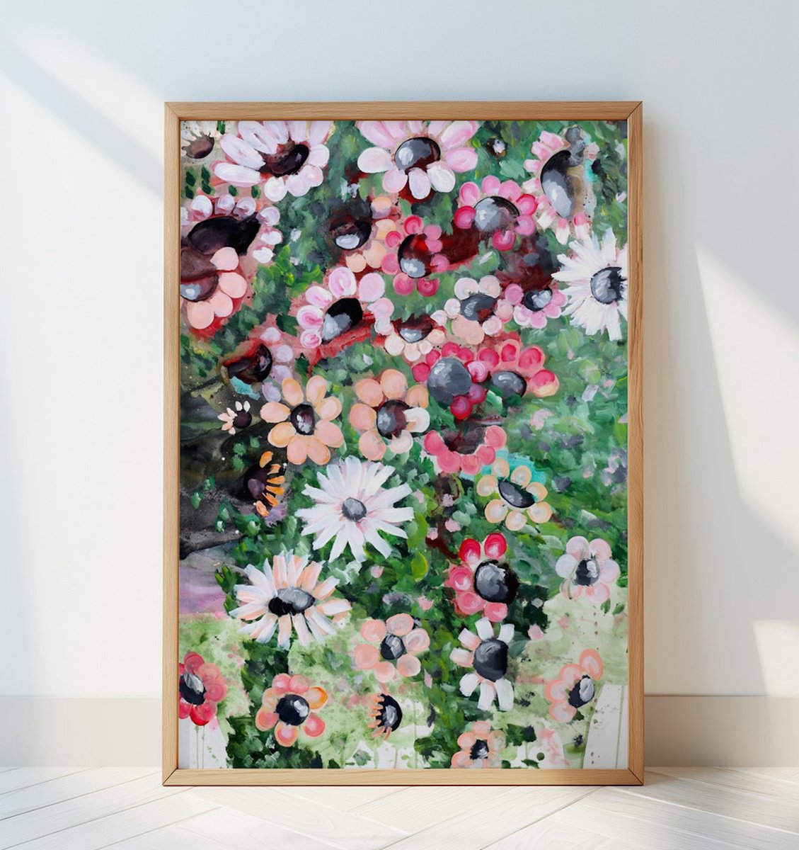 Abstract Botanical Acrylic Painting By Poovi Art, 26 X 35", Dreamy Bloom, Original Artwork