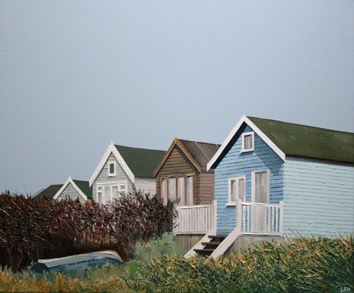 Beach huts in a row by Linda Monk