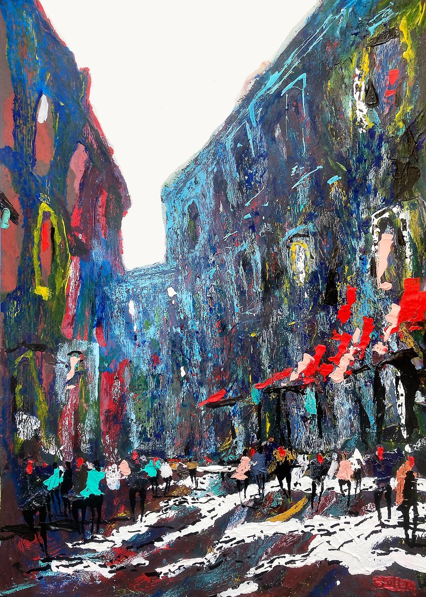 Impressionistic Cityscapes Acrylic Painting By Nicolas Jolly, 20 X 28", Paris 0033, Original Artwork