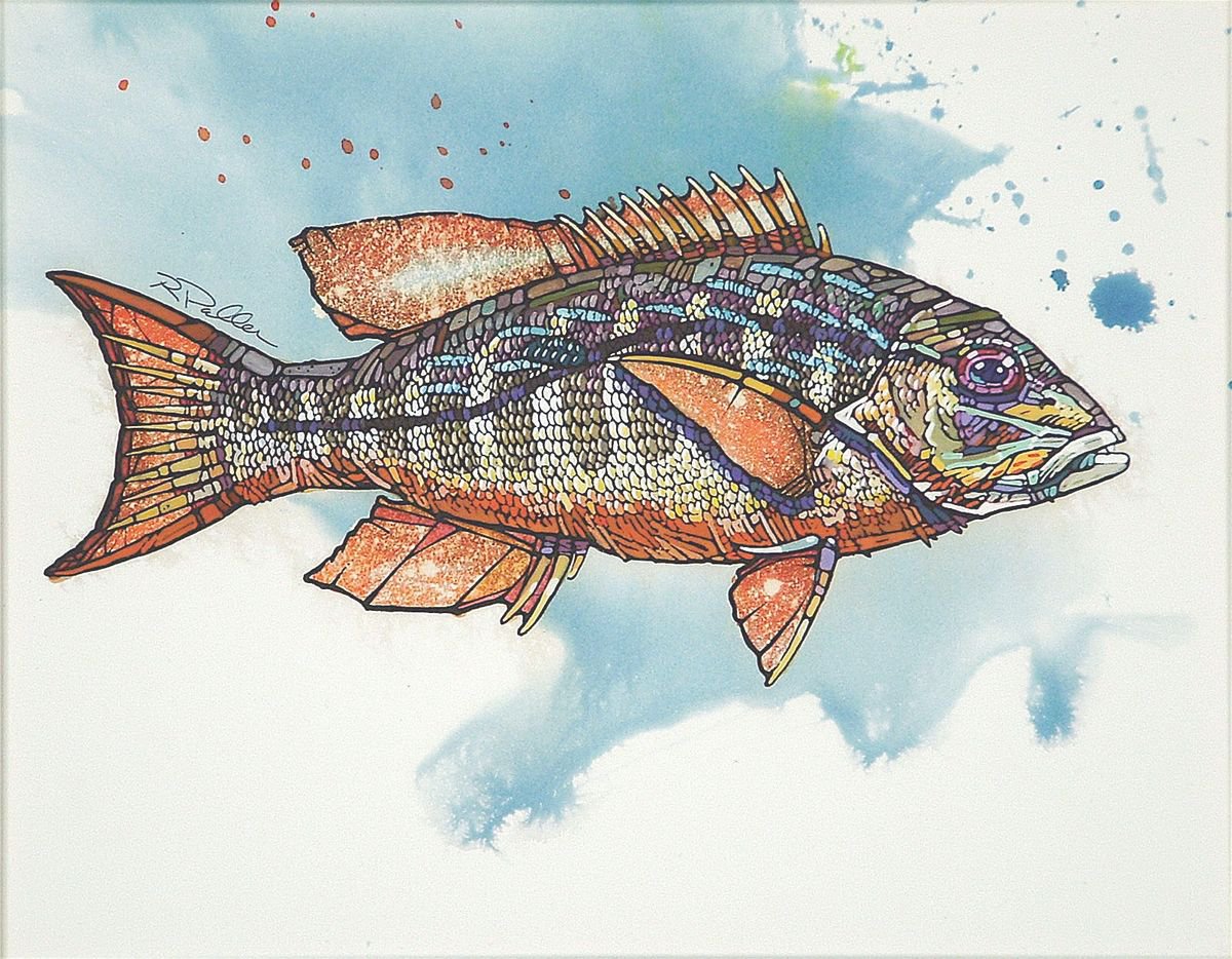 Illustrative Animal Watercolour By Rick Paller, 20 X 17", Snapper - Framed Watercolor, Original Artwork