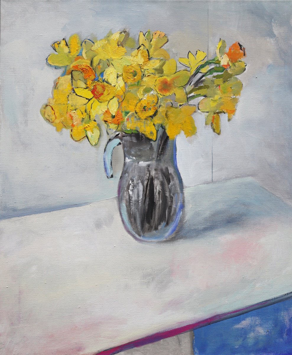 Impressionistic Still Life Oil Painting By Artem Andreichuk, 30 X 35, Daffodils, Original Artwork