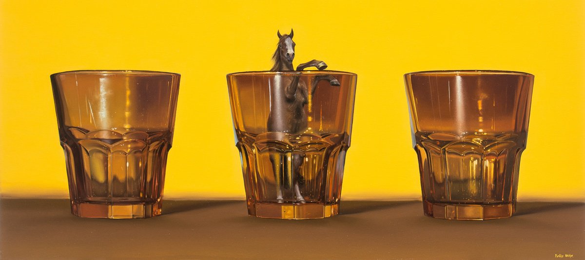 Surrealistic Still Life Oil Painting By Anastasia Parfilo, 35 X 16, Yellow, Original Artwork