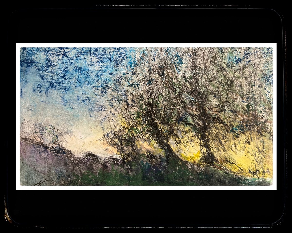 Impressionistic Landscape Drawing By Maxence Ma, 12 X 8", Grove At Dusk, Original Artwork