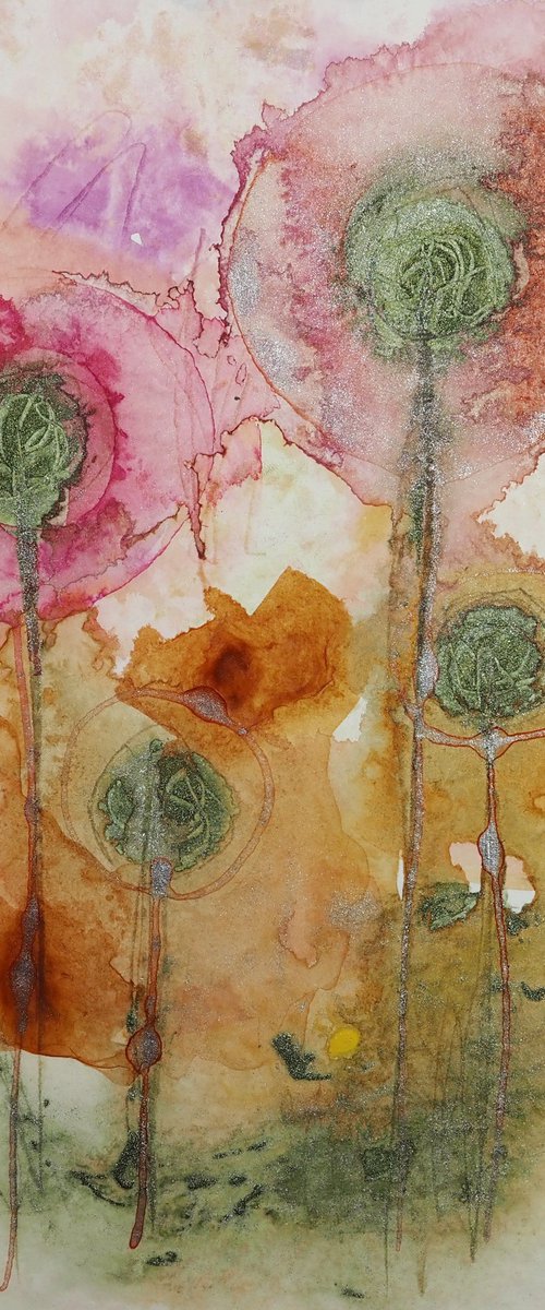 Hot summer flowers - abstract watercolor by Sara Rodighiero