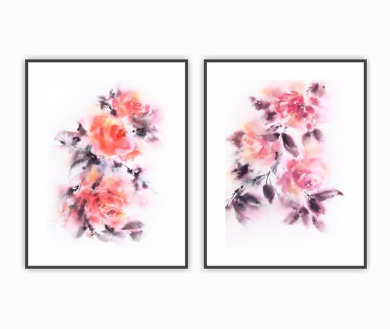 Watercolor floral painting set "Autumn roses"