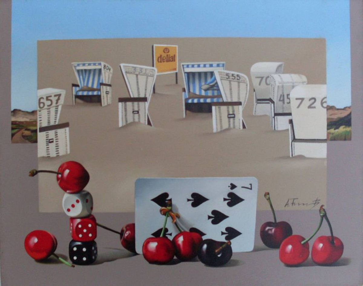 Still Life with Cherries, Dice and Beach Chairs in Sylt by Alexander Titorenkov