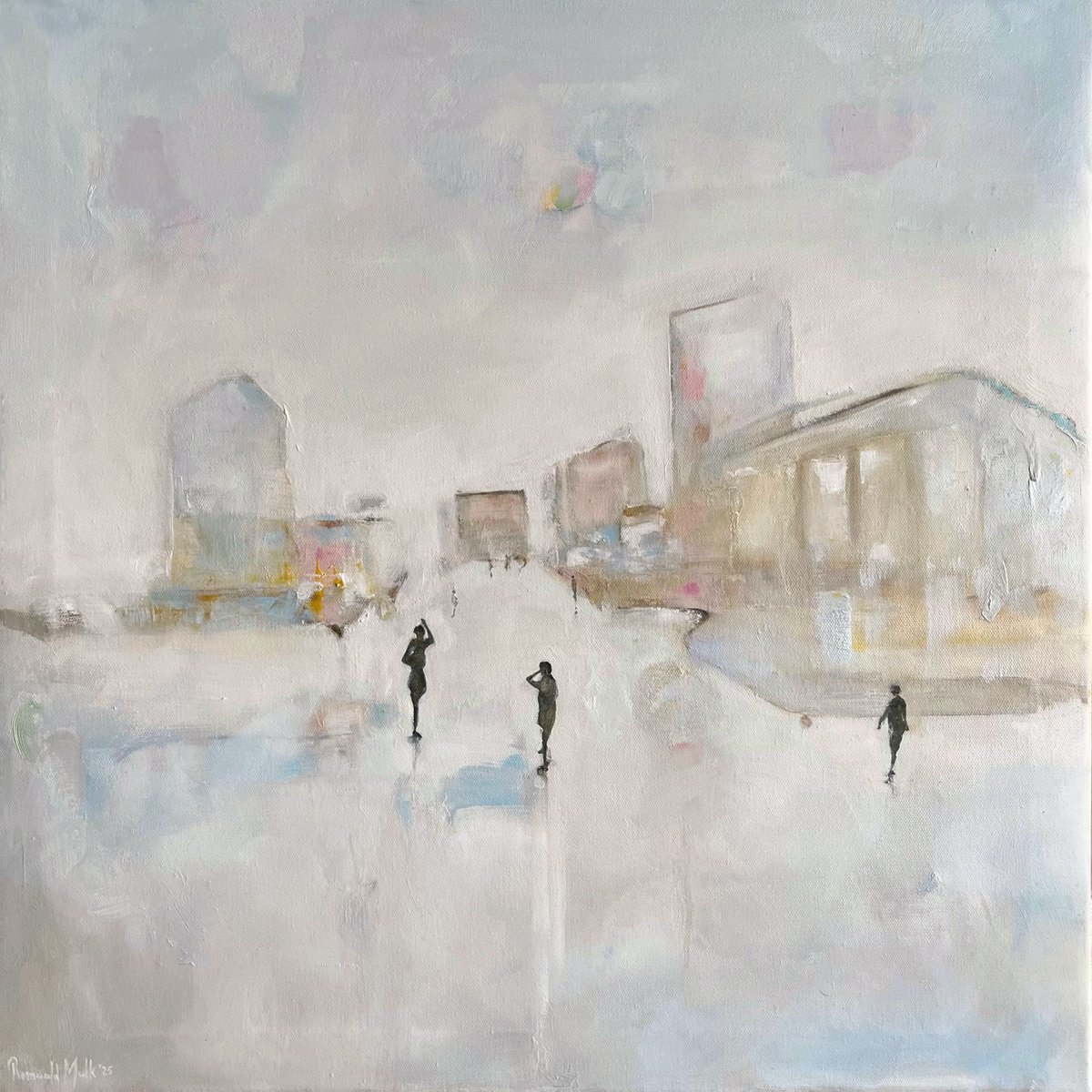 Abstract Landscape Oil Painting By Romuald Mulk Musiolik, 28 X 28", Bergamo, Original Artwork