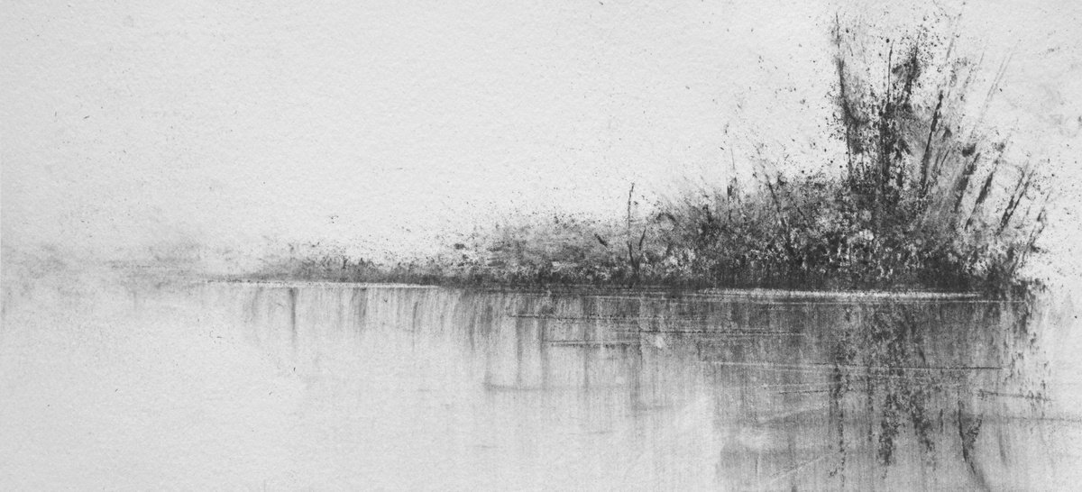 Impressionistic Landscape Charcoal Drawing By Colin Slater, 13 X 8, Charcoal Study #36, Original Artwork