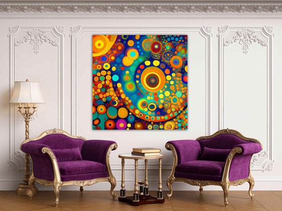 Klimt inspiration abstract. Large positive vibrant colors geometric abstract, bright wall art hanging