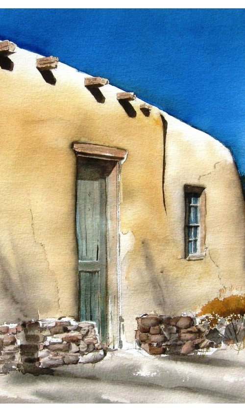 Adobe At The Acequia - Original Watercolor Painting by CHARLES ASH
