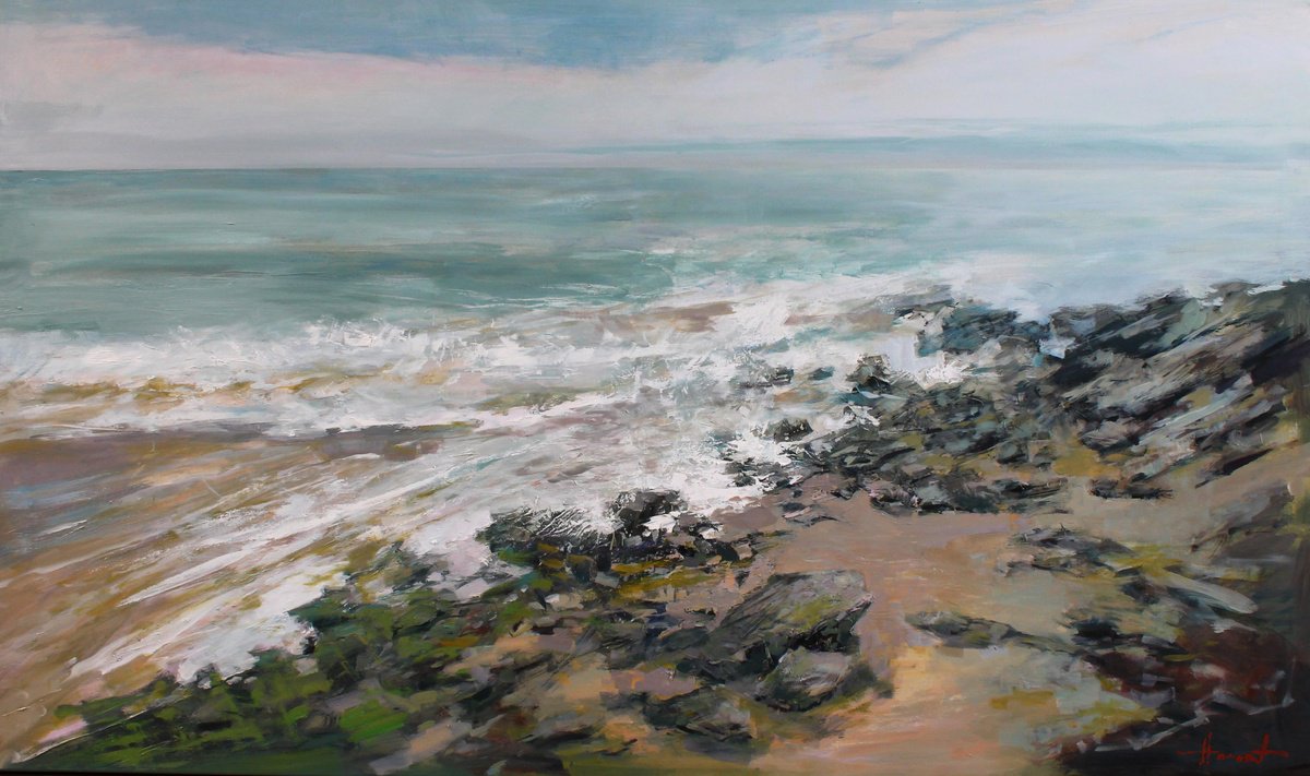 Expressive Oil Painting , Breath Of The Ocean. Edge Of Silence By Hovart, 67 X 39, Artwork For Sale On Artfinder