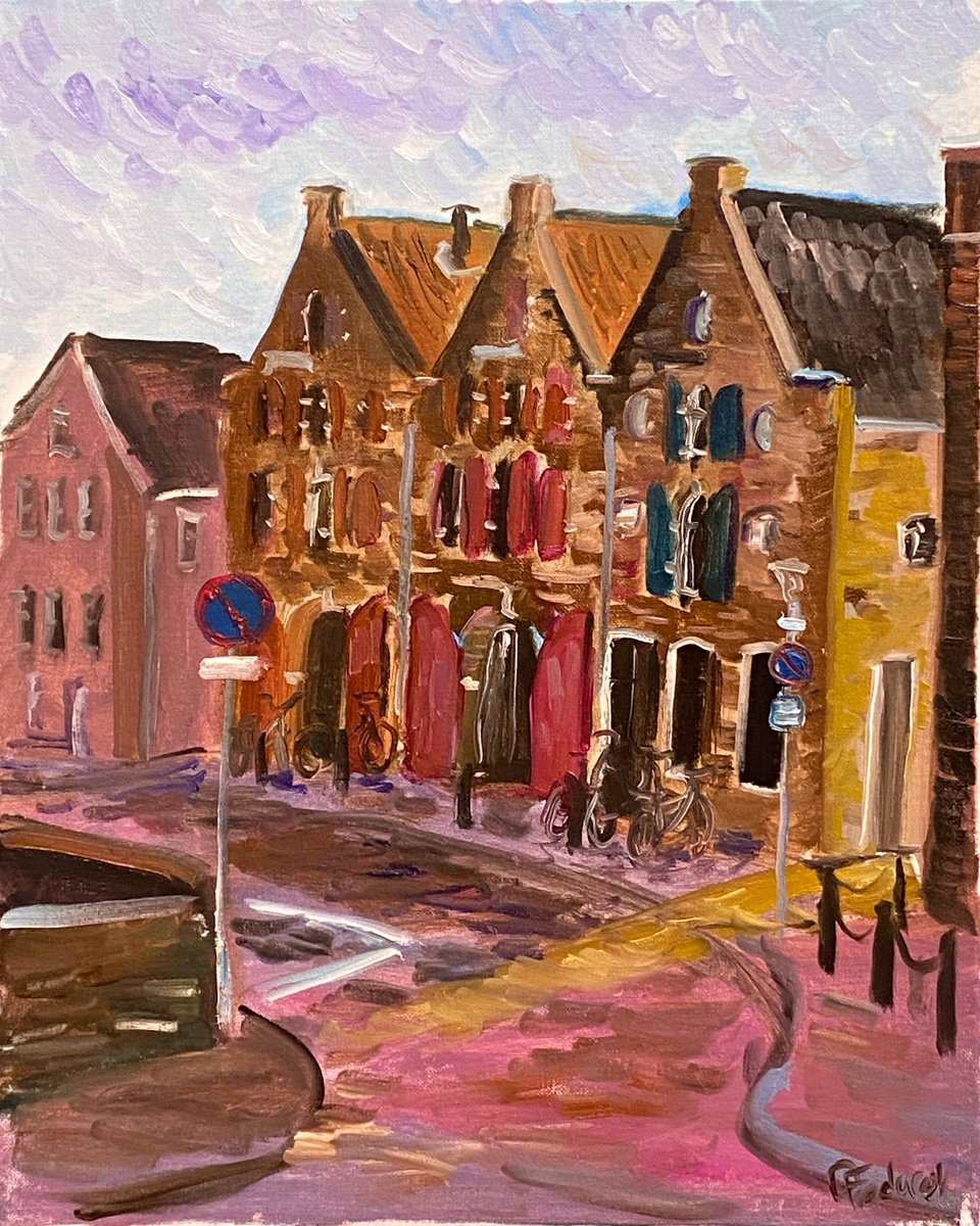 Impressionistic Cityscapes Oil Painting By Dmitry Fedorov, 16 X 20, City Museum In Coevorden, Original Artwork