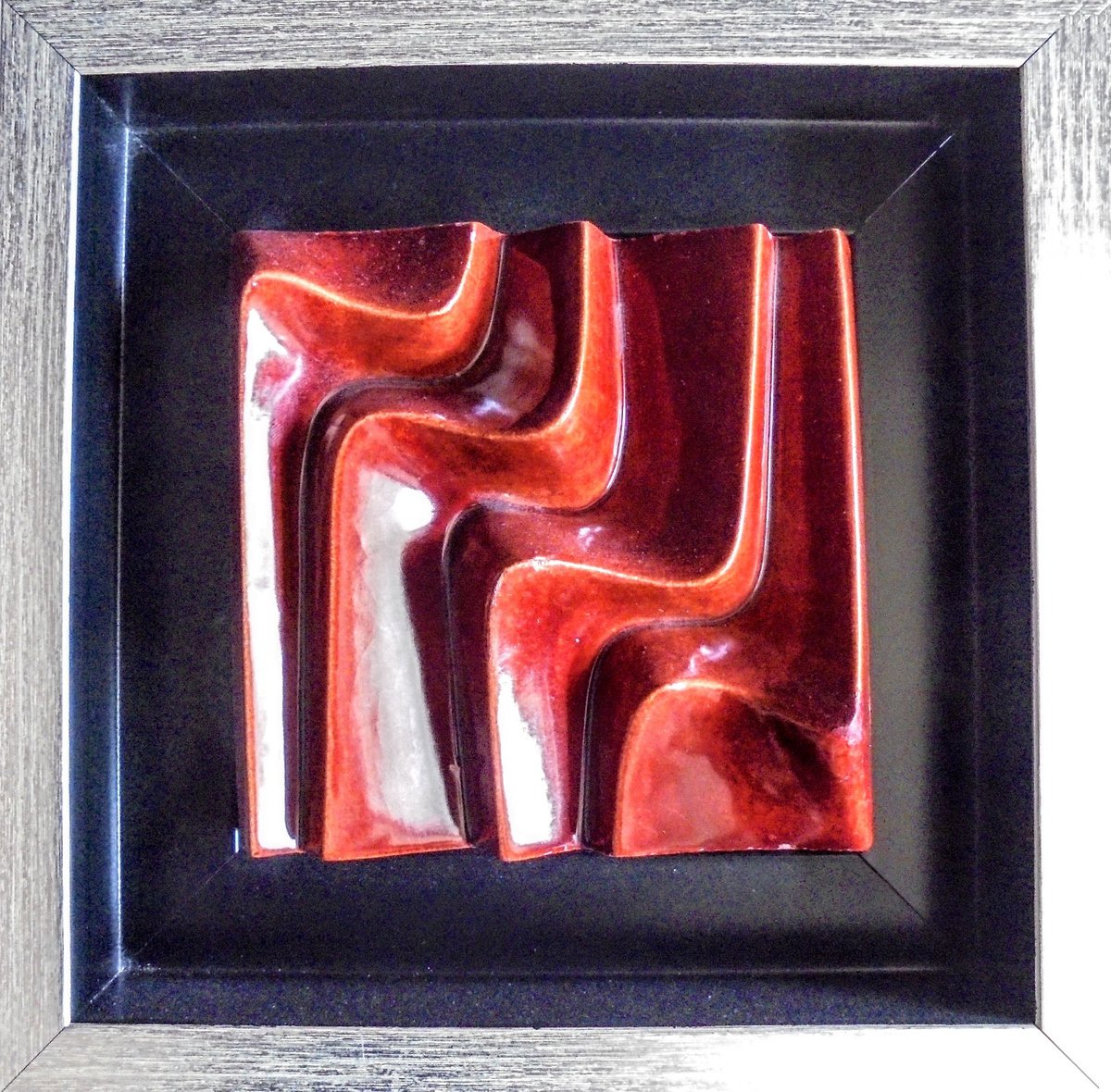 Landscape Relief By Rossitza Trendafilova, 9 X 9", "Red Waves I", Original Artwork
