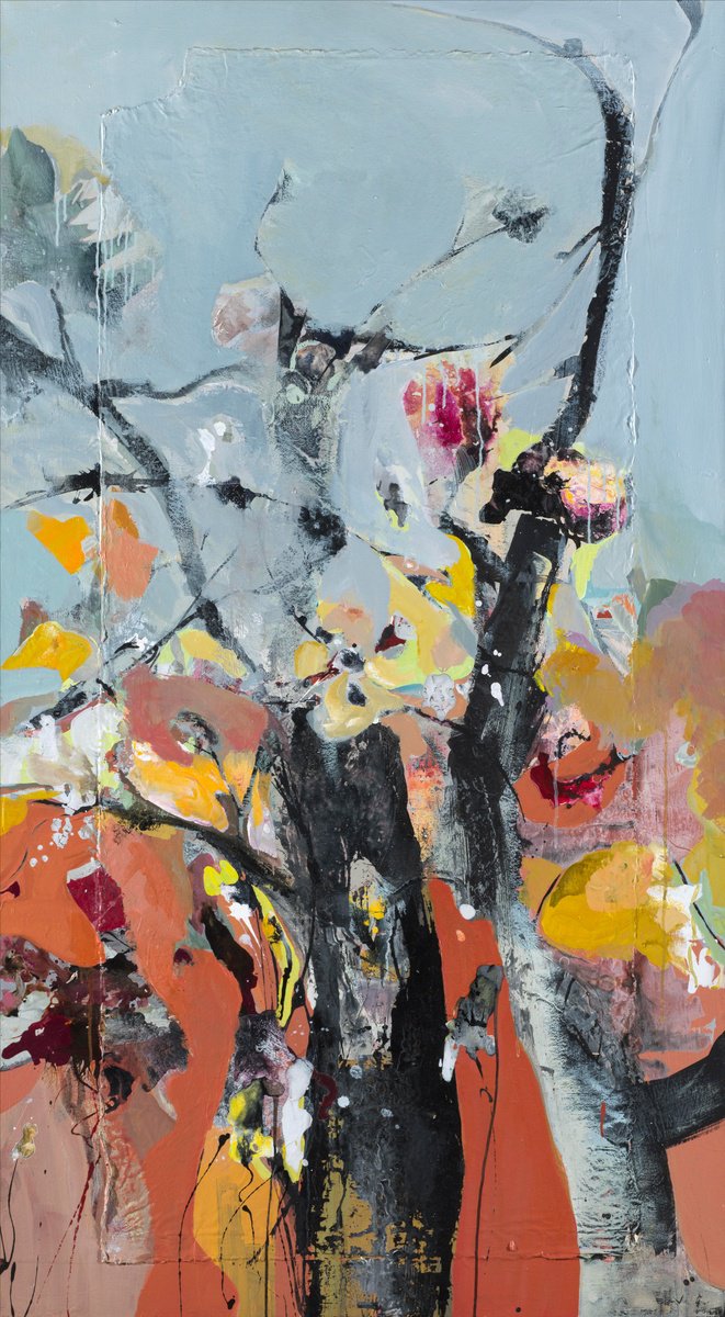 Abstract Botanical Acrylic Painting By Evangelos Vangelatos, 37 X 67, Nature, Original Artwork