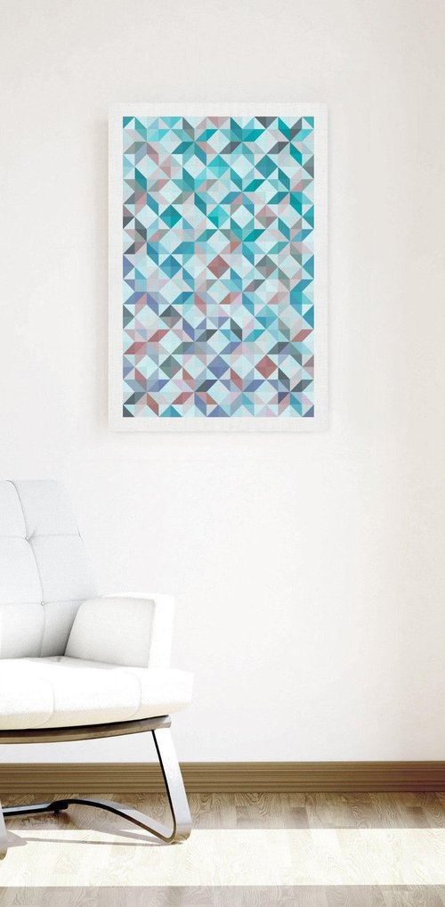 Geometric patchwork stars aqua print by Jennifer Bell