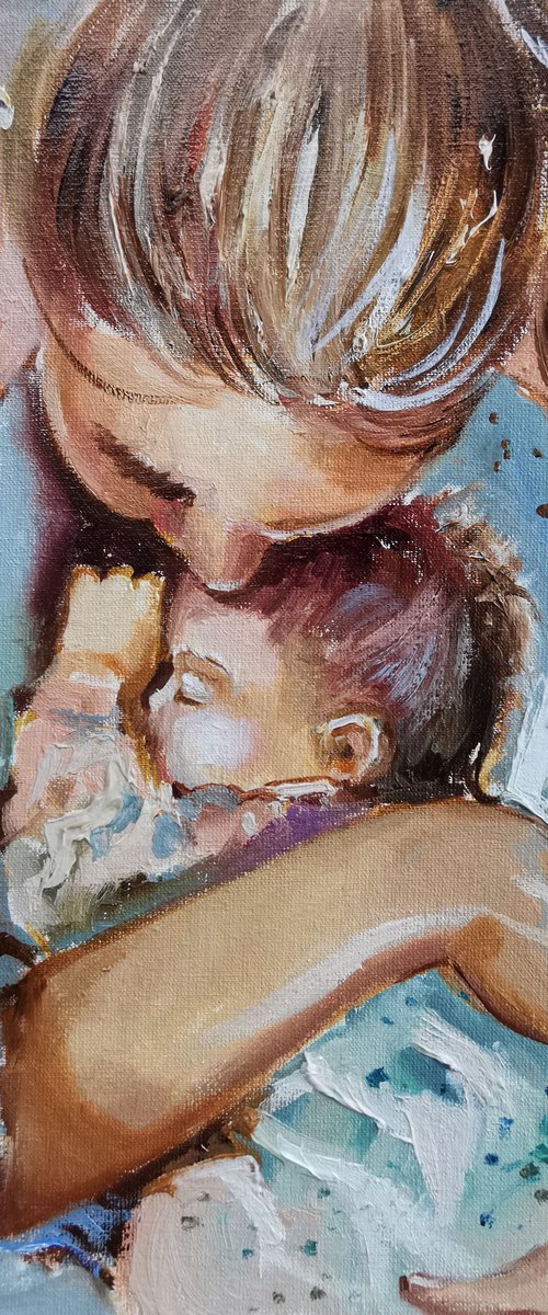 Mother and Child Original Artwork, Emotional Family Portrait by Annet Loginova