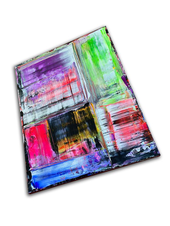 "Painting The Town" - Original PMS Abstract Acrylic Painting Triptych On Canvas - 72" x 30"