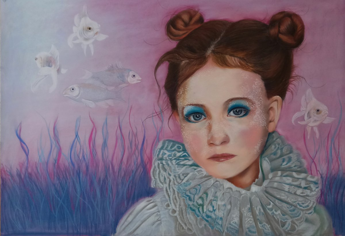 Surrealistic Portrait Pastel Drawing By Laura Muolo, 28 X 20", White Soul, Original Artwork