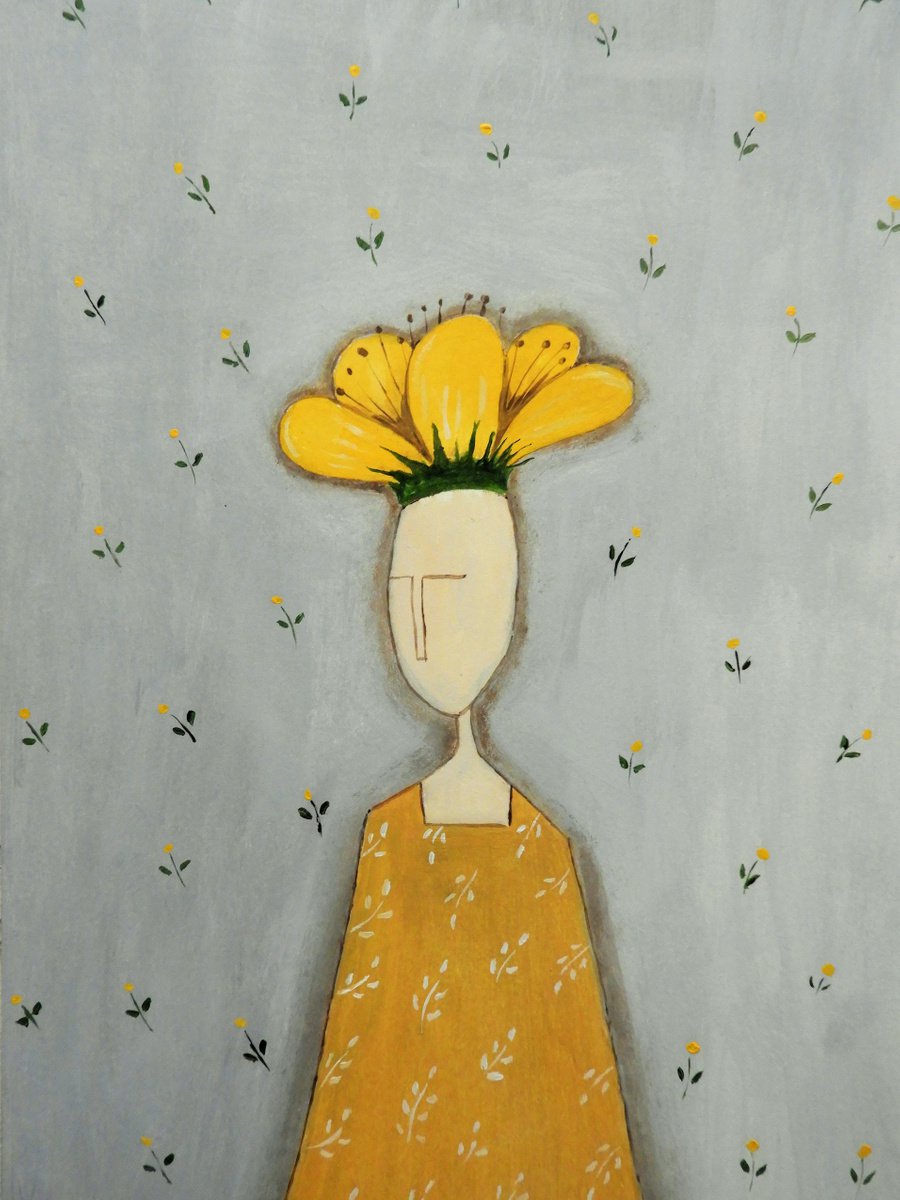 Hypericum woman - oil on paper by Silvia Beneforti
